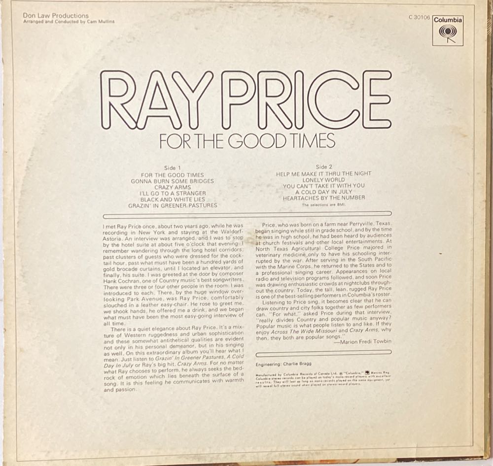 For the Good Times - Price, Ray (7”) music collectible - Main Image 2