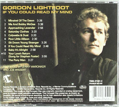 If You Could Read My Mind - Gordon Lighfoot (CD - 37) music collectible [Barcode 075992745123] - Main Image 2