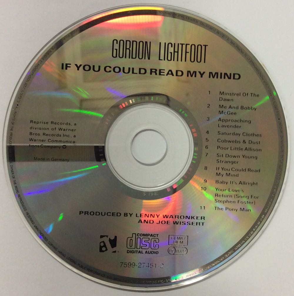 If You Could Read My Mind - Gordon Lighfoot (CD - 37) music collectible [Barcode 075992745123] - Main Image 4