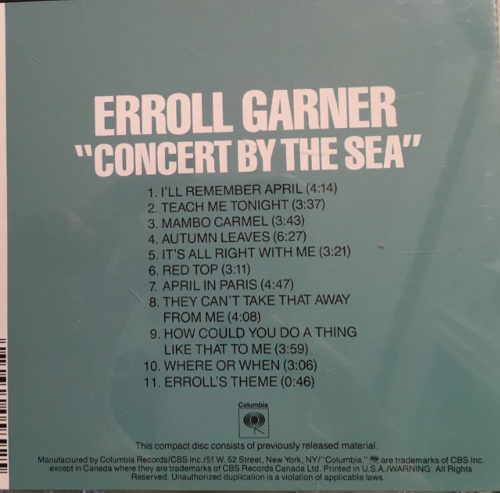 Concert By The Sea - REMOVE - Erroll Garner (CD - 41) music collectible [Barcode 074644058925] - Main Image 2