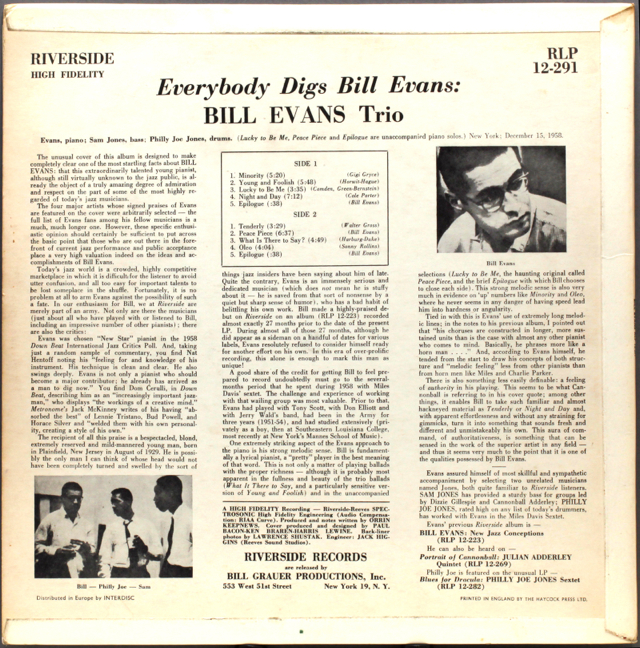 Everybody Digs Bill Evans - Bill Evans (12”) music collectible [Barcode 090204704729] - Main Image 2