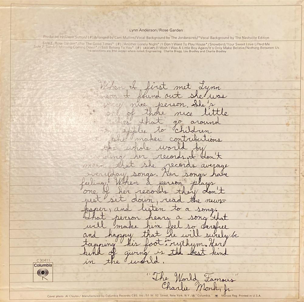 Rose Garden LP - Anderson, Lynn (12”) music collectible - Main Image 2