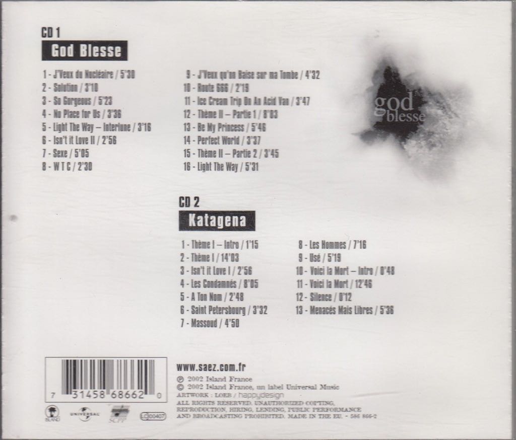 God Blesse - Saez (CD) music collectible [Barcode 731458686620] - Main Image 2