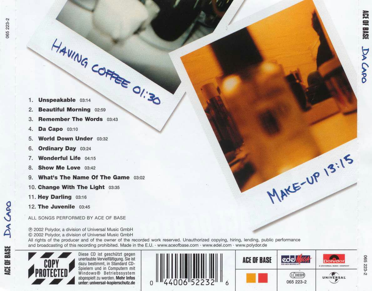 Da Capo - Ace Of Base (MP3 - 42) music collectible [Barcode 044006522326] - Main Image 2