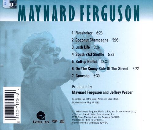 Live From San Francisco - Ferguson, Maynard (CD - 46) music collectible [Barcode 081227170424] - Main Image 2