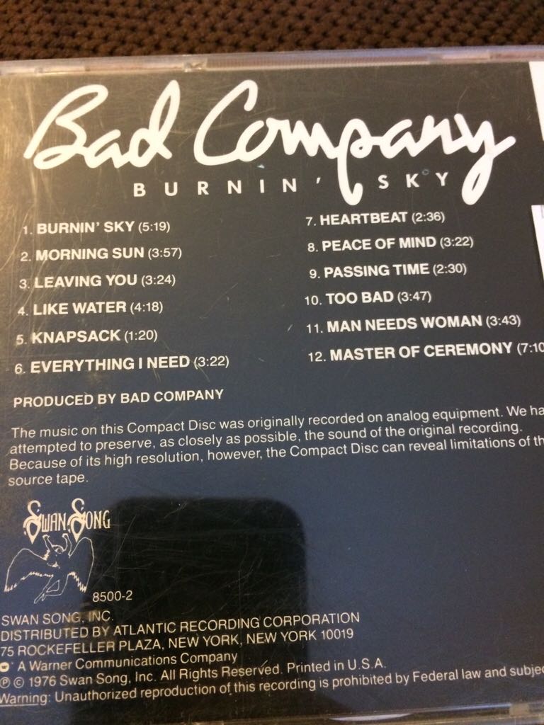 Burnin’ Sky - Bad Company (CD) music collectible [Barcode 075679033123] - Main Image 2