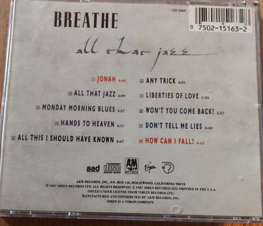 All That Jazz - Breathe (CD - 45) music collectible [Barcode 075021516328] - Main Image 3