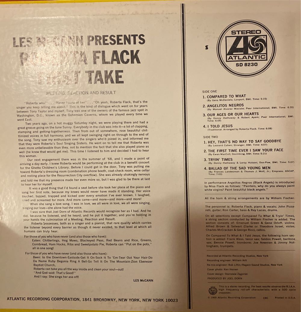 First Take - Flack, Roberta (12”) music collectible - Main Image 2