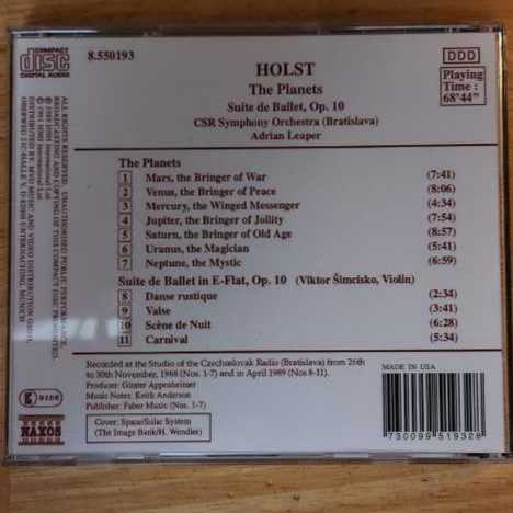 Holst: The Planets & Suite de Ballet Op. 10 (MP3) - Holst, Gustav (1874-1934) (MP3 - 68) music collectible [Barcode 730099519328] - Main Image 2