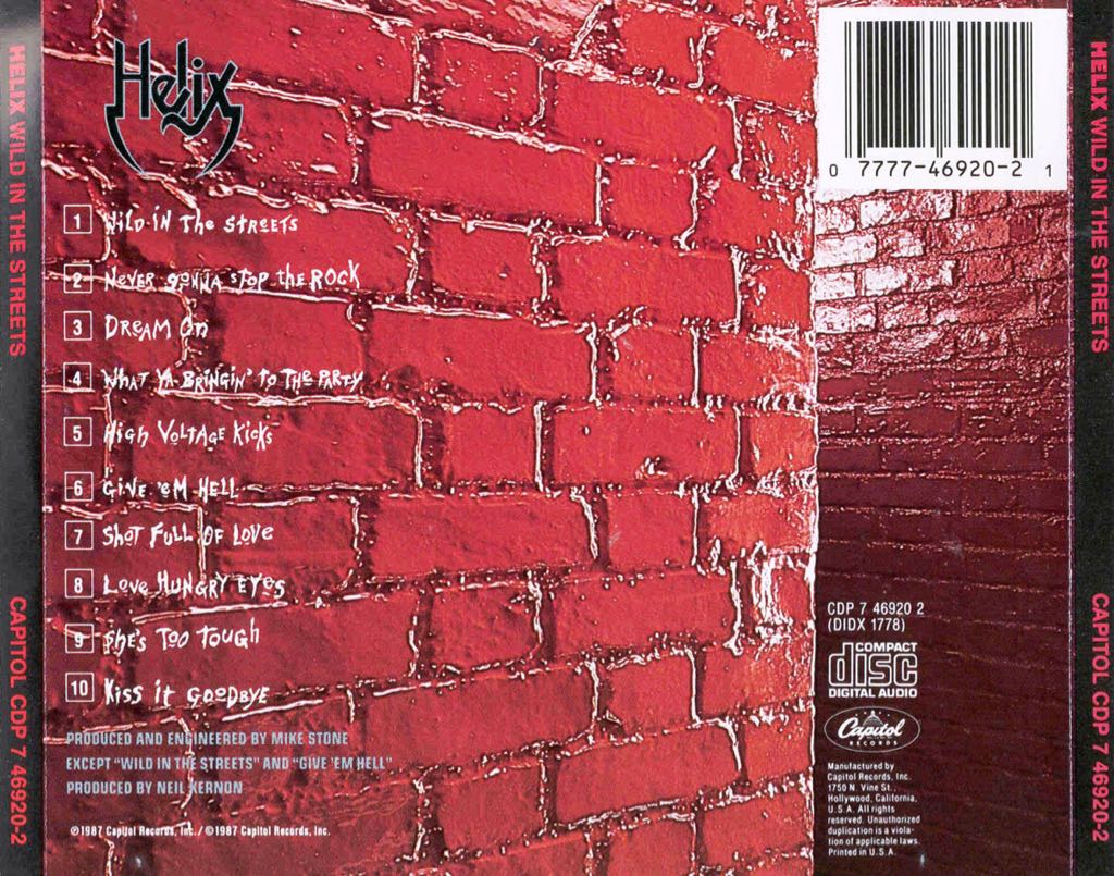 Wild In The Streets - Helix (CD - 39) music collectible [Barcode 827565058709] - Main Image 2