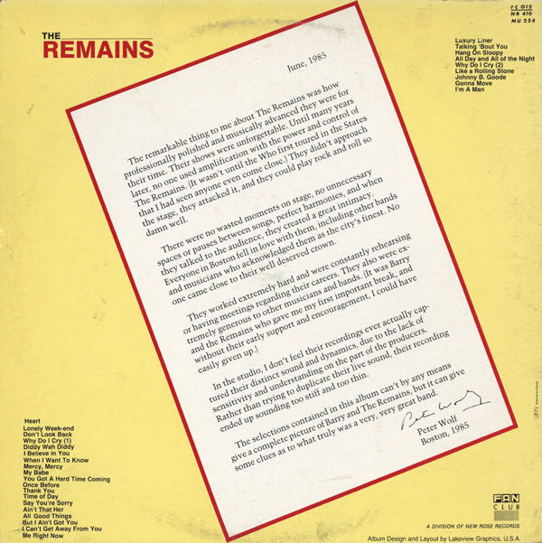 The Remains - Remains, The (12”) music collectible - Main Image 2