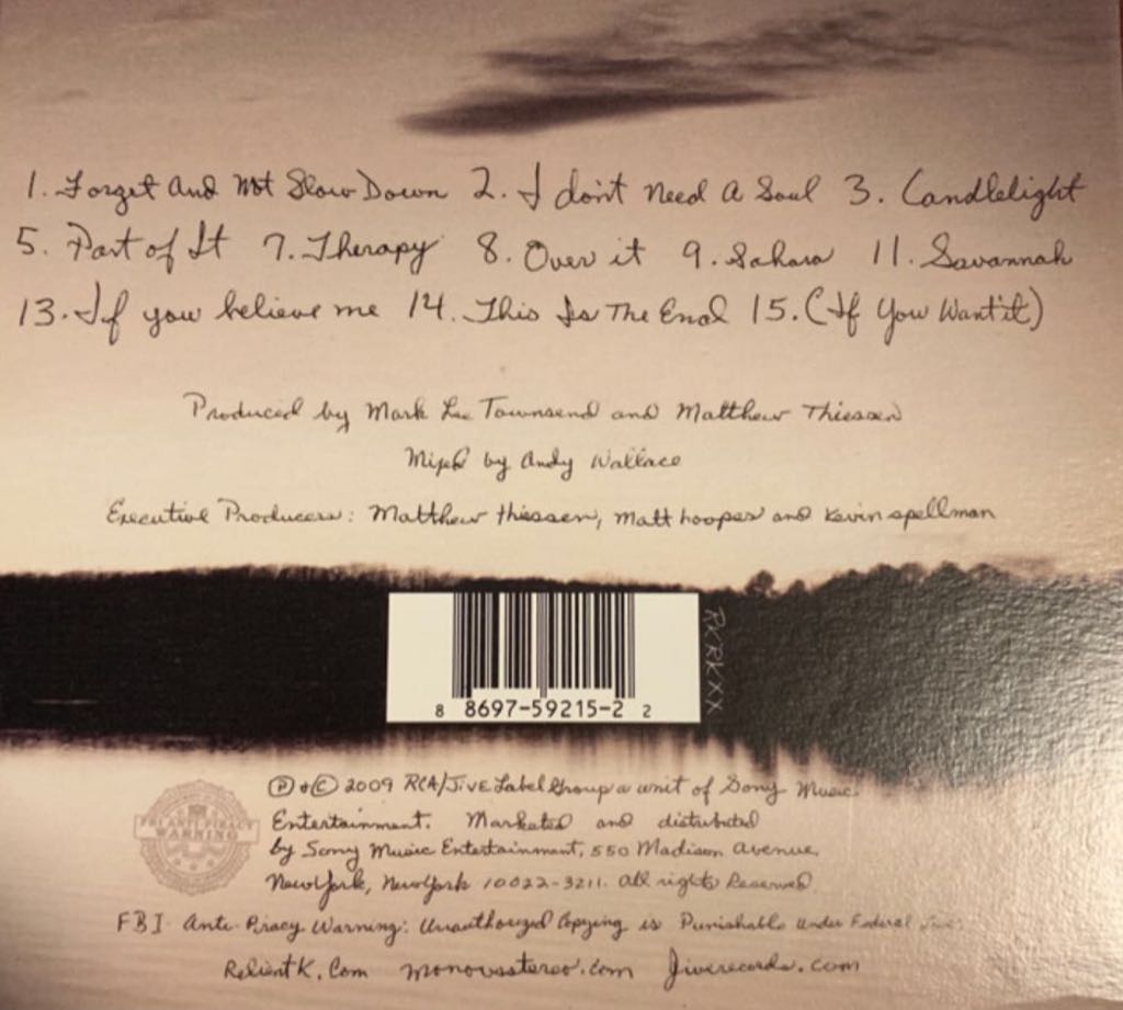 Forget And Not Slow Down - Relient K (CD - 4244) music collectible [Barcode 886975921522] - Main Image 2