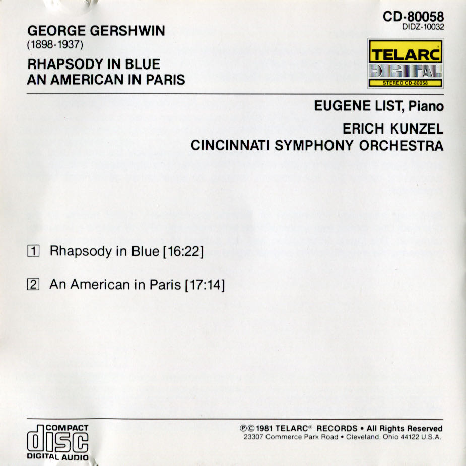 Rhapsody in Blue / An American in Paris - Gershwin / Cincinnati Symphony Orchestra (CD) music collectible - Main Image 2