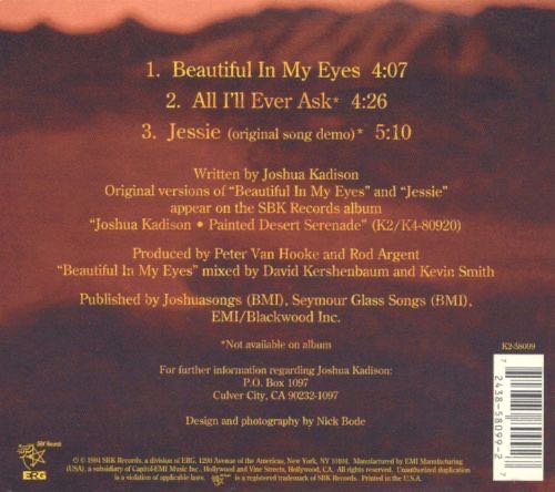 Beautiful In My Eyes - Joshua Kadison (CD) music collectible [Barcode 724385809927] - Main Image 2