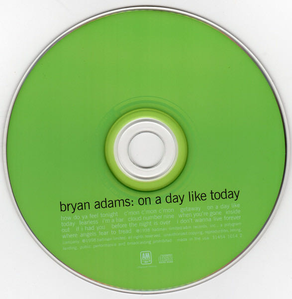 On A Day Like Today - Bryan Adams (CD) music collectible [Barcode 731454101424] - Main Image 3