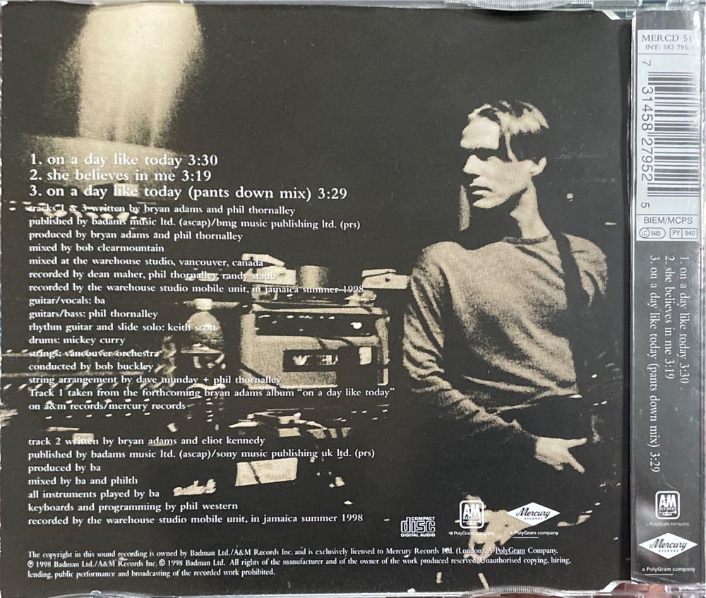 On A Day Like Today - Bryan Adams music collectible [Barcode 731458279525] - Main Image 2