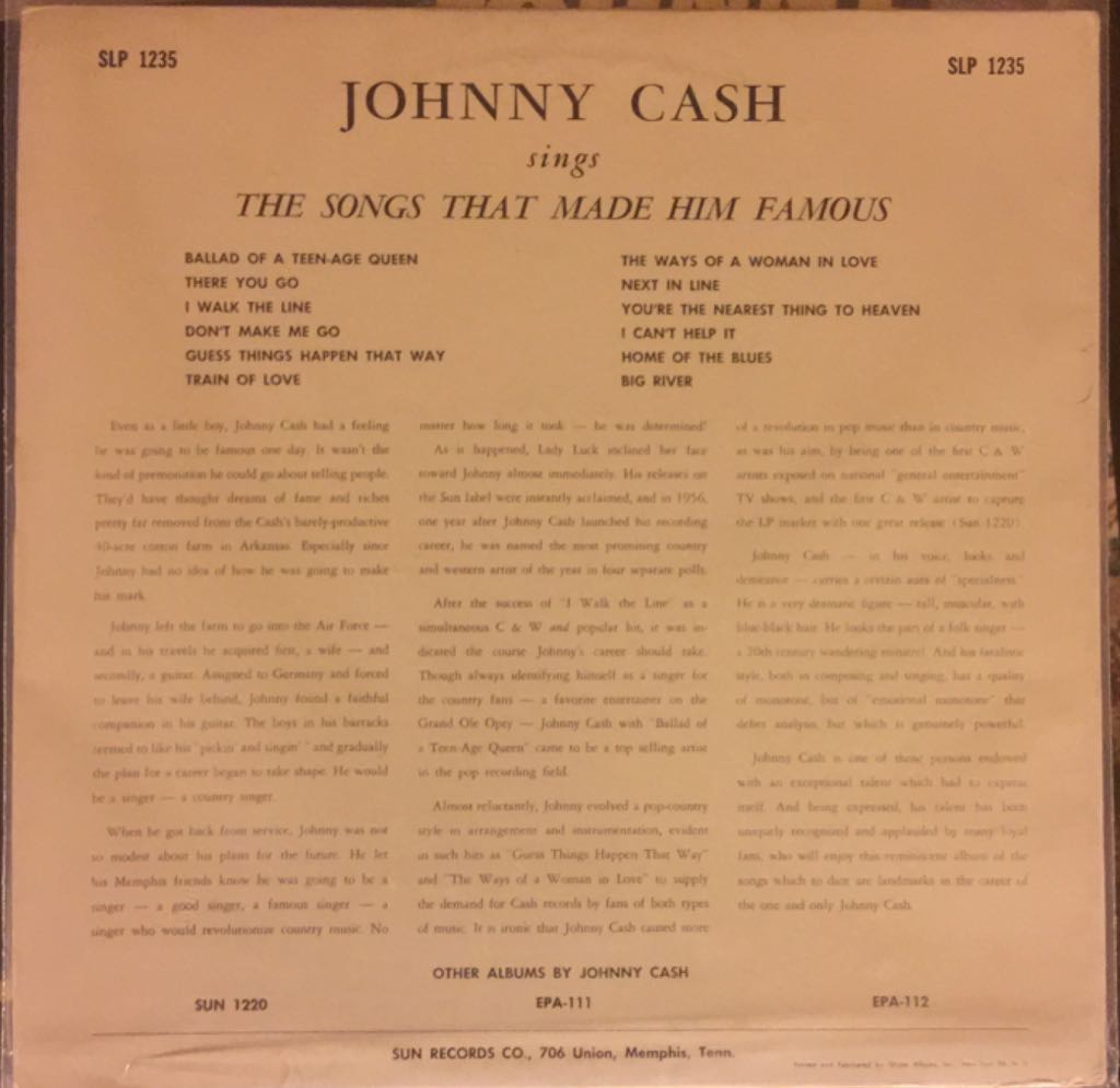 Johnny Cash Sings: The Songs That Made Him Famous - Cash, Johnny (12”) music collectible - Main Image 2