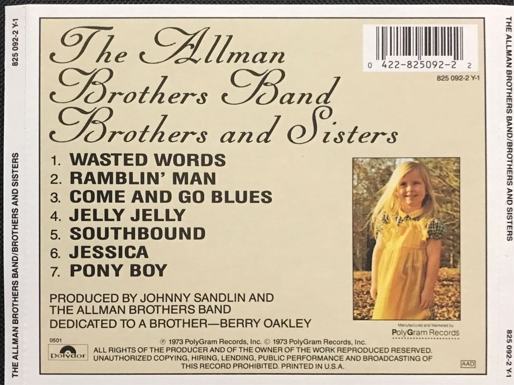 Brothers And Sisters - Allman Brothers Band (CD - 39) music collectible [Barcode 042282509222] - Main Image 3