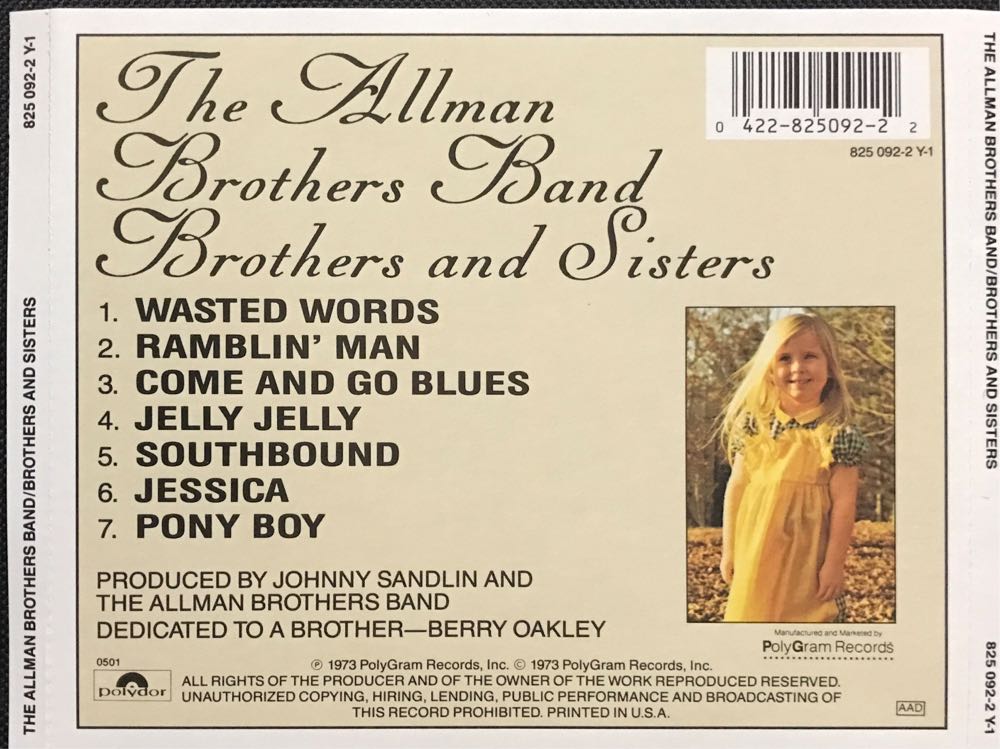 Brothers And Sisters - Allman Brothers (CD - 39) music collectible [Barcode 042282509222] - Main Image 3