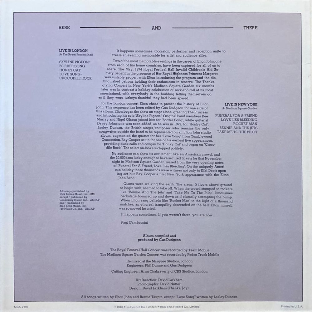 Here And There - Elton John (12” - 54:08) music collectible [Barcode 777499349766] - Main Image 4