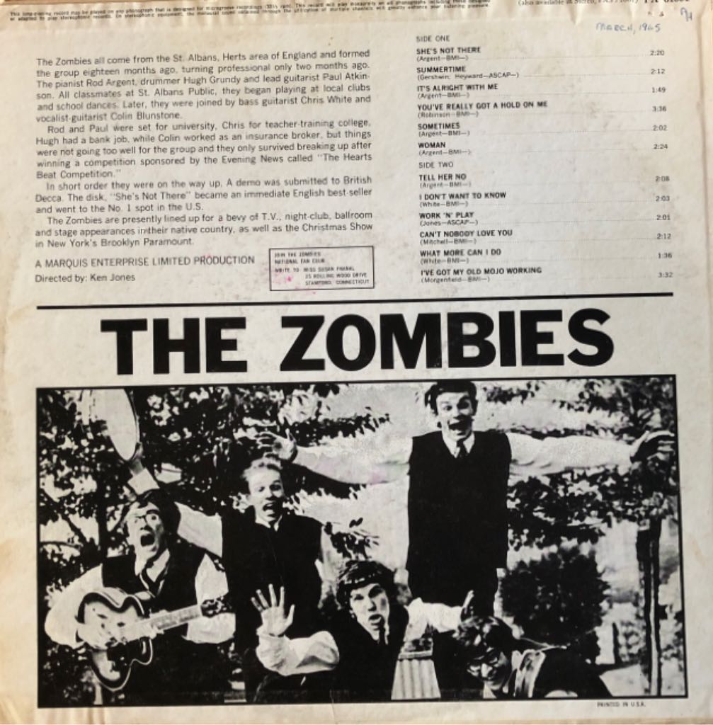 The Zombies - Zombies, The (12”) music collectible [Barcode 030206643619] - Main Image 2