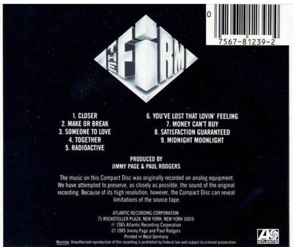 The Firm - The Firm (12”) music collectible [Barcode 075678123917] - Main Image 2