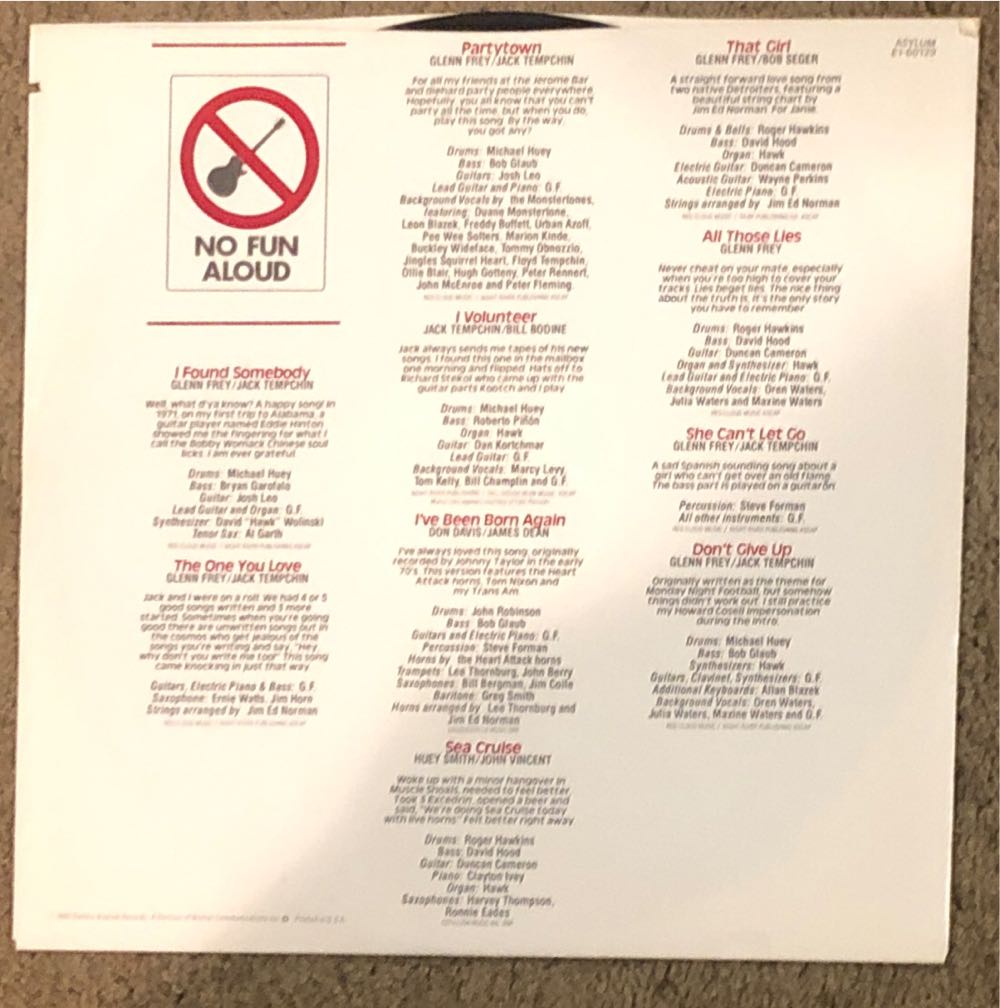 No Fun Aloud - Frey, Glenn (12”) music collectible - Main Image 4