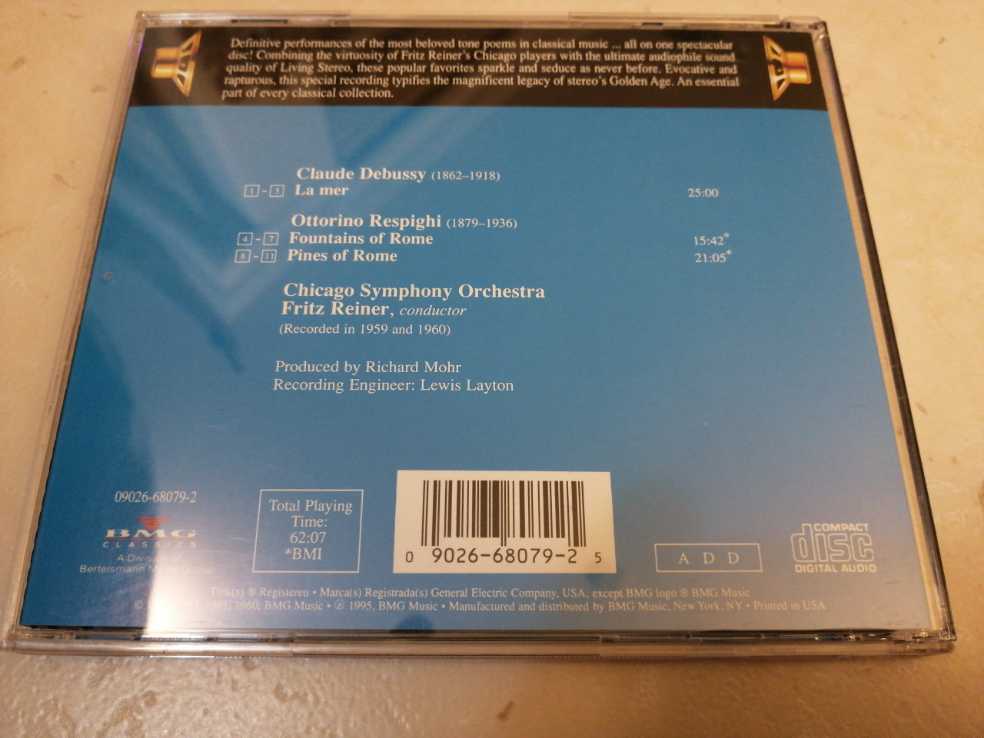 Respighi:Pines Of Rome, Fountains Of Rome/ Debussy: La Mer - Chicago Symphony Orchestra (CD - 6207) music collectible [Barcode 090266807925] - Main Image 2
