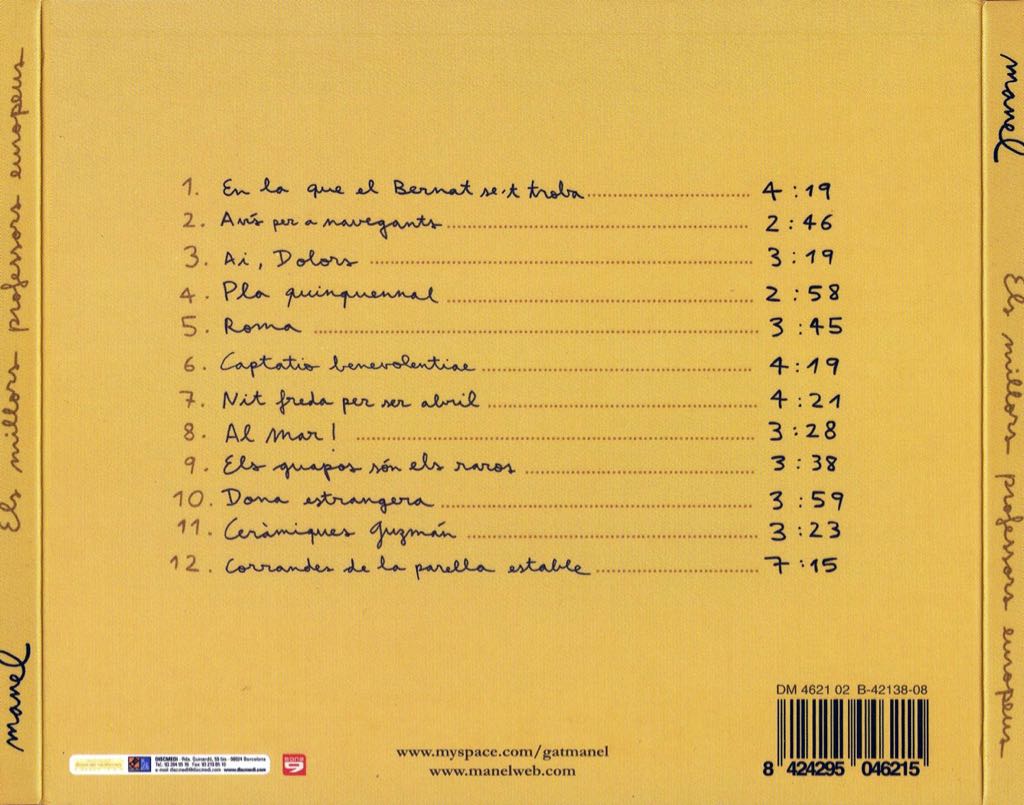 Els Millors Professors Europeus - Manel (CD) music collectible [Barcode 8424295046215] - Main Image 2