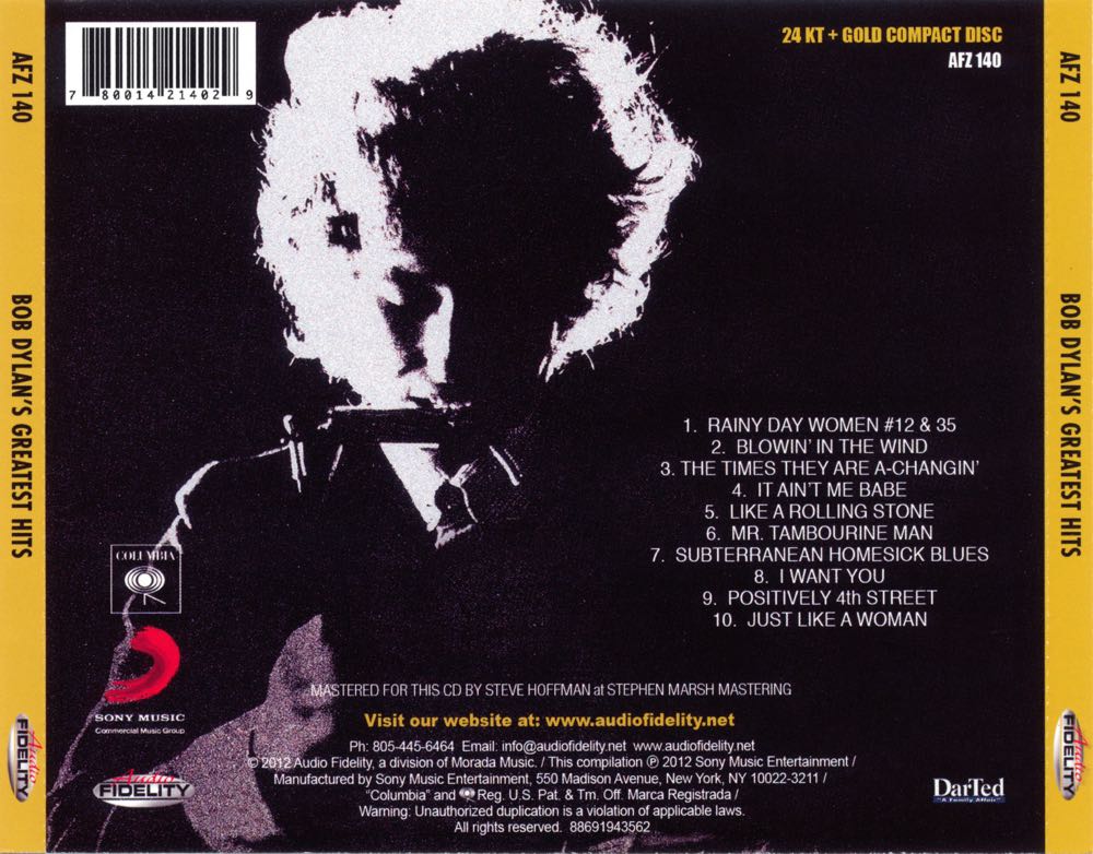 Bob Dylan’s Greatest Hits - Bob Dylan (CD - 40:21) music collectible - Main Image 2
