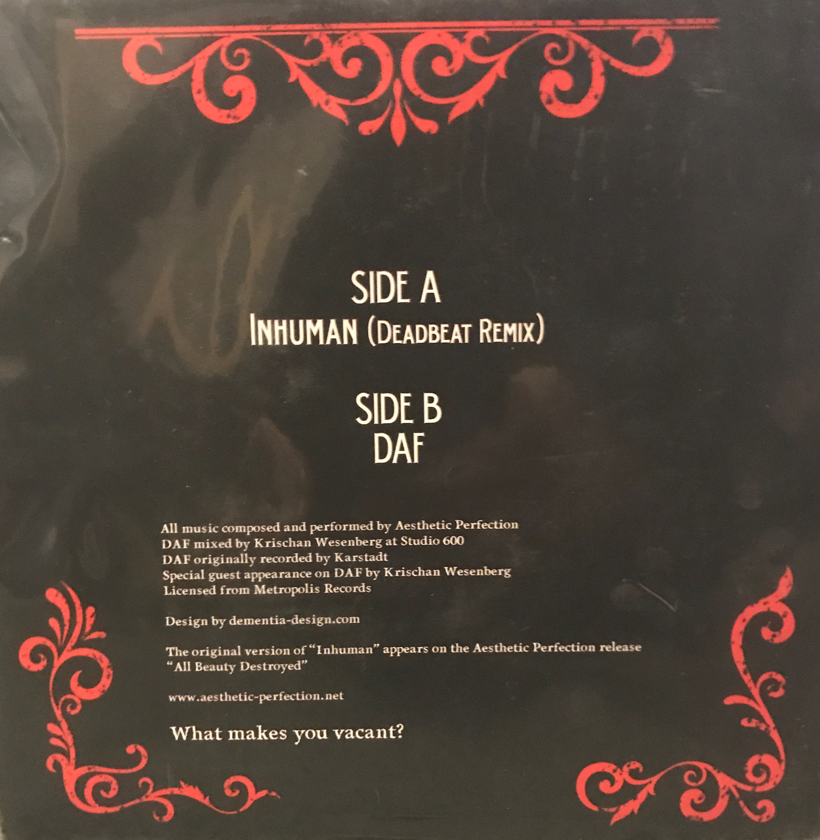 Inhuman - aesthetic perfection (12”) music collectible - Main Image 2