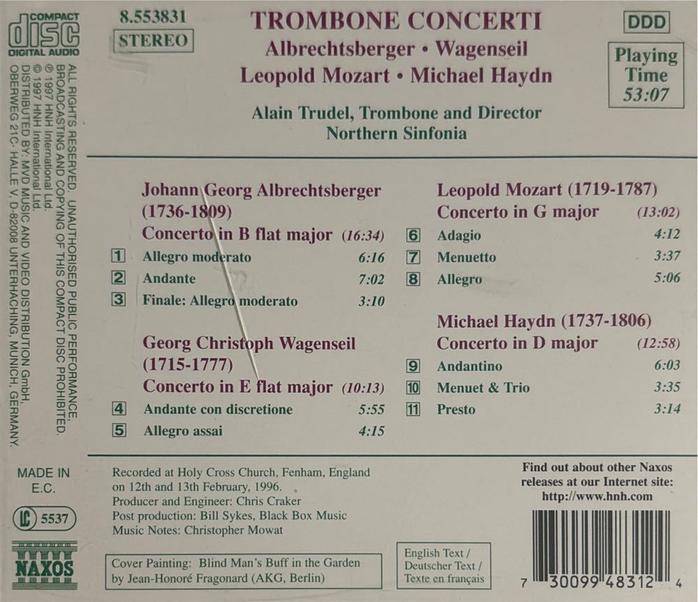 Trombone Concerti - Albrechtsberger, Wagenseil, Leopold Mozart, Michael Haydn (Alain Trudel, Northern Sinfonia) - Alain Trudel (CD - 53:08) music collectible [Barcode 730099483124] - Main Image 2