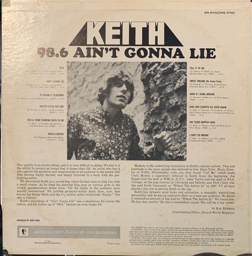 98.6/ Ain’t Gonna Lie - Keith (12”) music collectible - Main Image 2