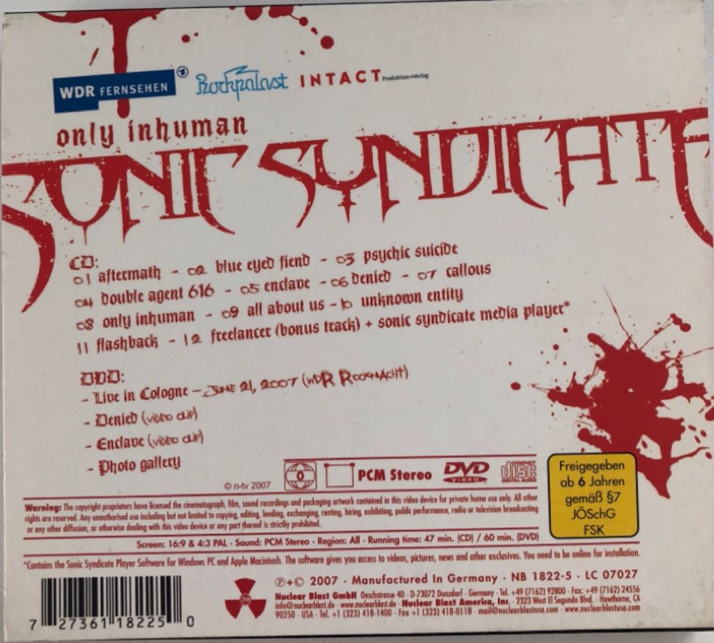 Only Inhuman - Sonic Syndicate (CD/DVD) music collectible [Barcode 727361182250] - Main Image 2