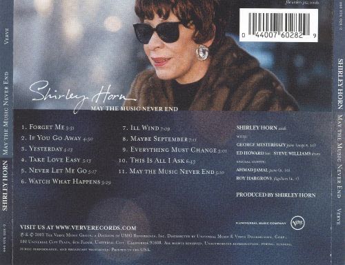 May The Music Never End - Shirley Horn (CD) music collectible [Barcode 044007602829] - Main Image 2