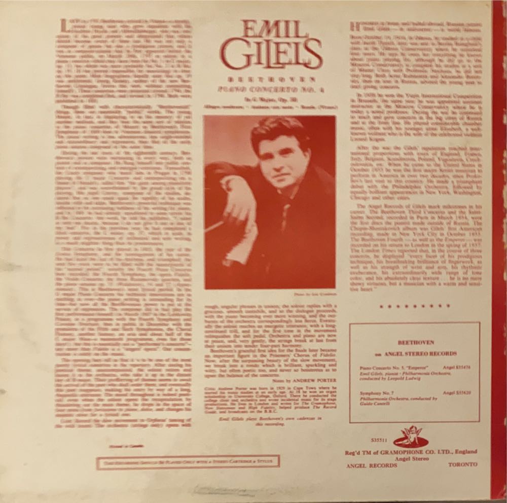 Beethoven: Piano Concertos Nos. 1 and 4 - Emil Gilels (12” - 74) music collectible [Barcode 028947764274] - Main Image 2