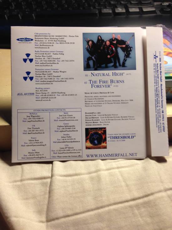The Fire Burns Forever / Natural High - Hammerfall (CD) music collectible - Main Image 2