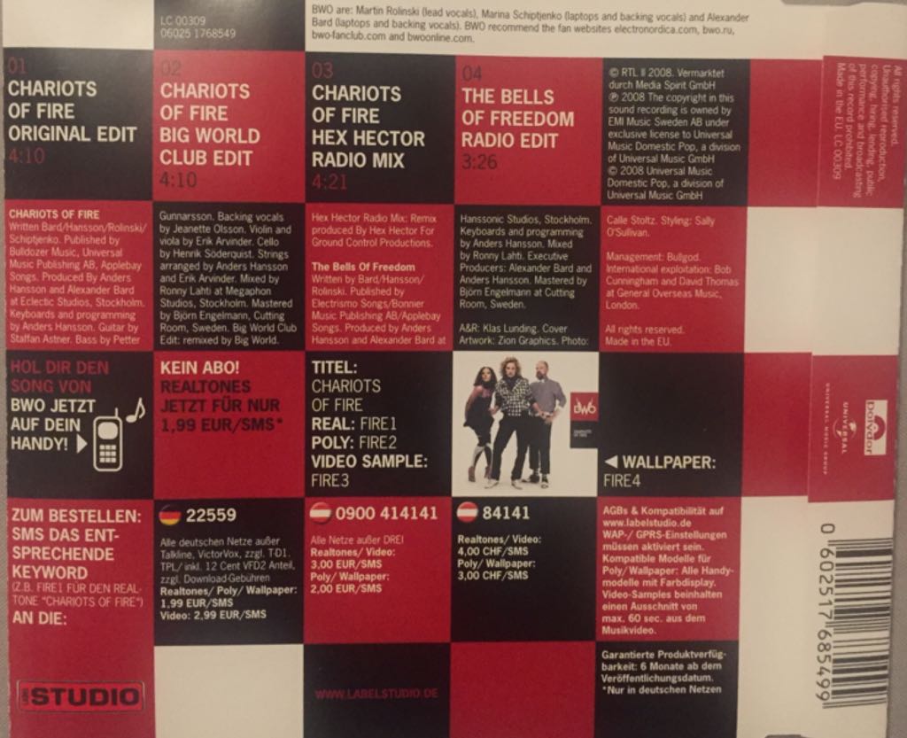 Chariots of fire - BWO (CD) music collectible [Barcode 0602517685499] - Main Image 2