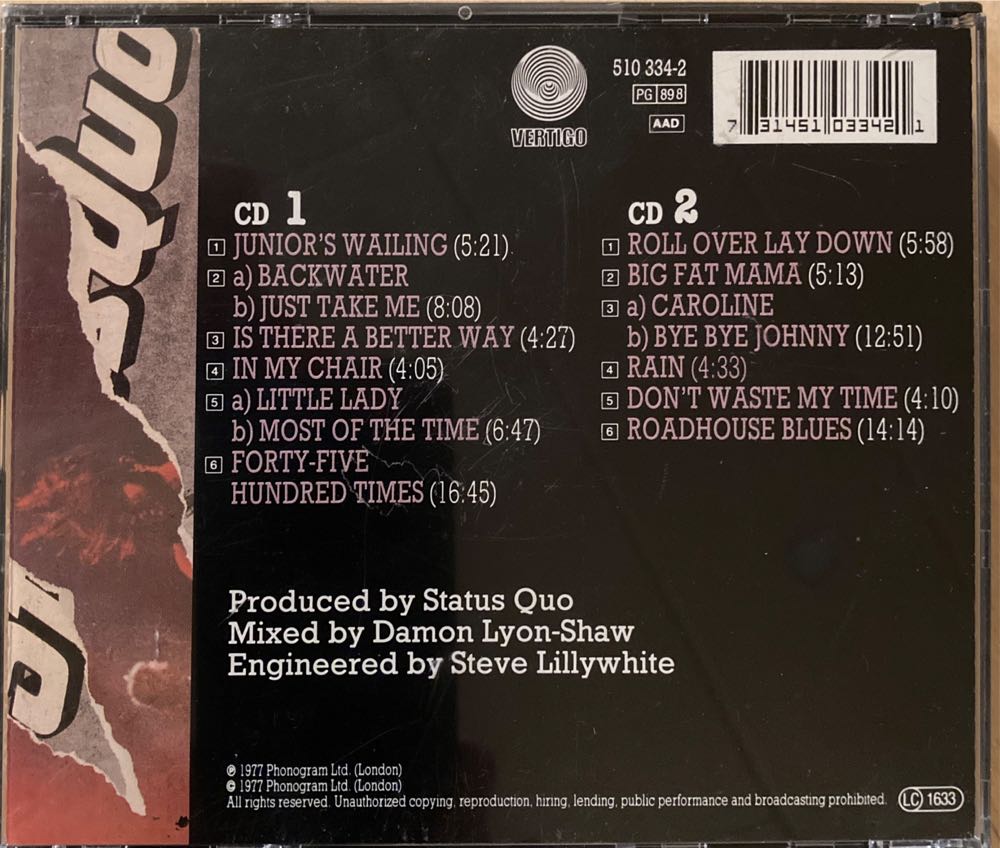 Status Quo Live - Status Quo (Cassette) music collectible [Barcode 731451033421] - Main Image 2