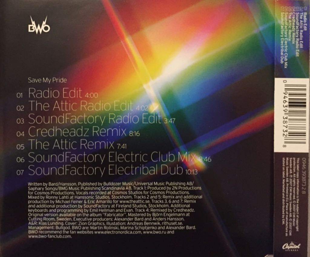 Save My Pride - BWO (CD) music collectible [Barcode 094639387328] - Main Image 2