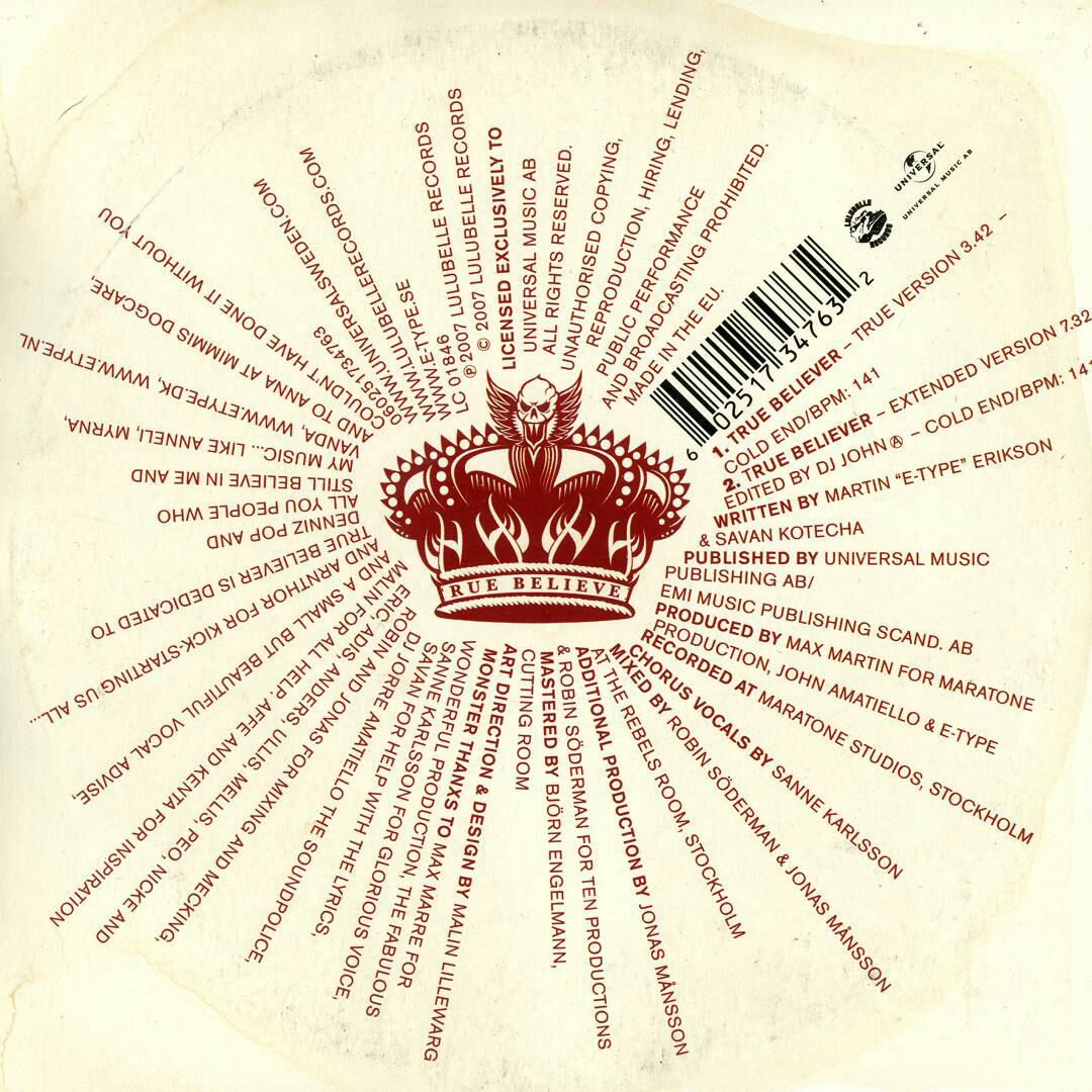 True Believer - E-Type (CD) music collectible [Barcode 602517347632] - Main Image 2