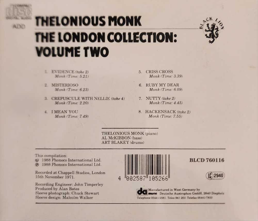 The London Collection, Vols. 2 - Monk, Thelonious (CD - 152) music collectible [Barcode 4002587105266] - Main Image 2