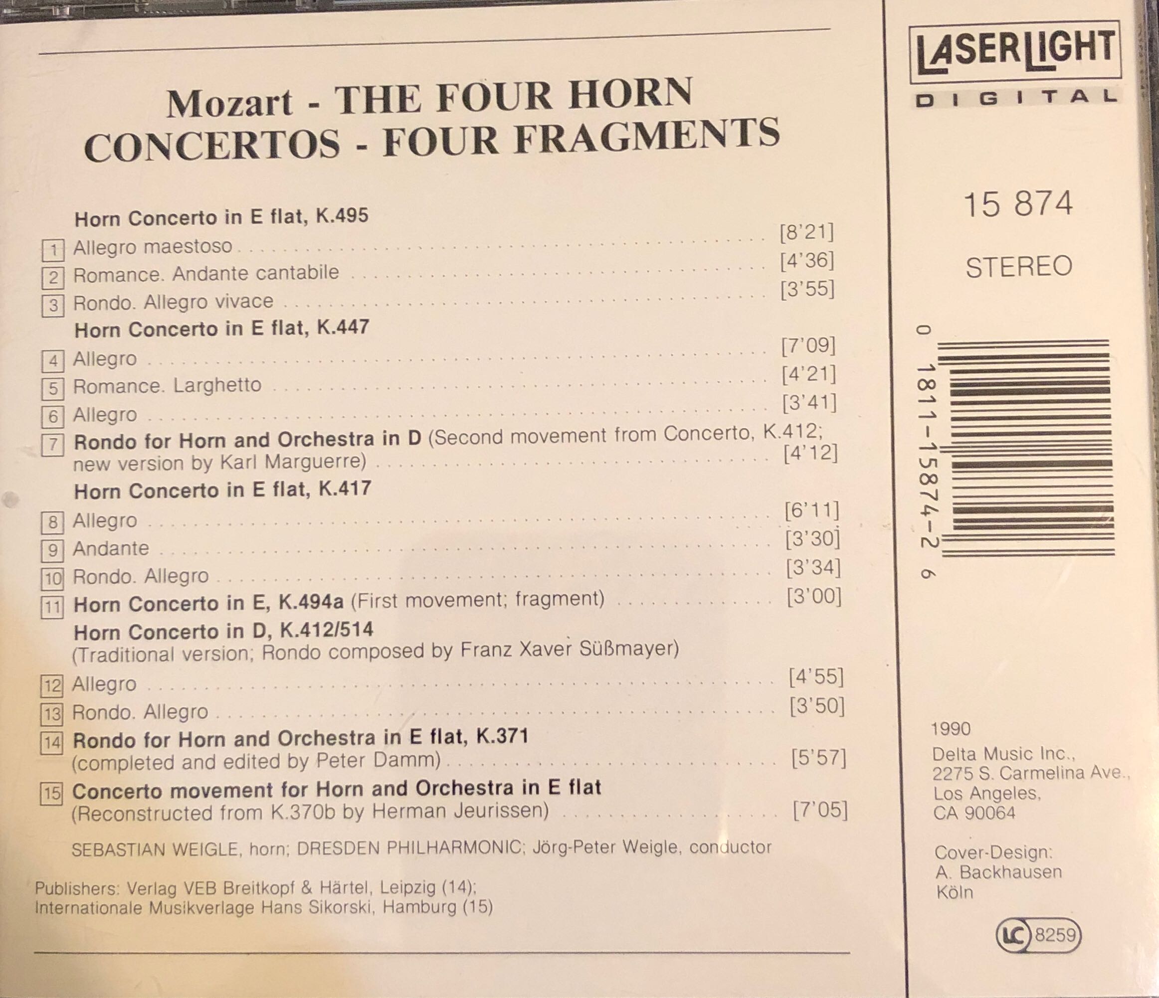 The 4 Horn Concertos - laser ligth (CD) music collectible [Barcode 018111587426] - Main Image 2