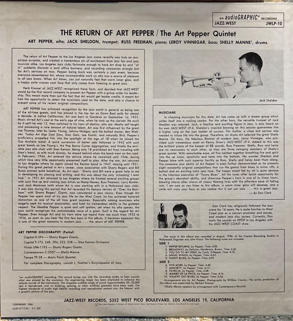 The Return Of Art Pepper - Pepper, Art (12”) music collectible - Main Image 2