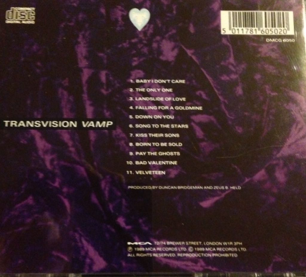 Velveteen - Transvision Vamp (CD) music collectible [Barcode 5011781605020] - Main Image 2