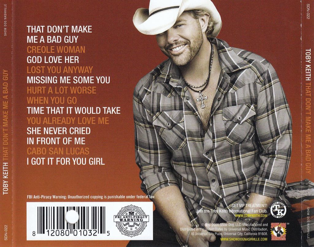 That Don’t Make Me A Bad Guy - Toby Keith (CD - 42) music collectible - Main Image 2