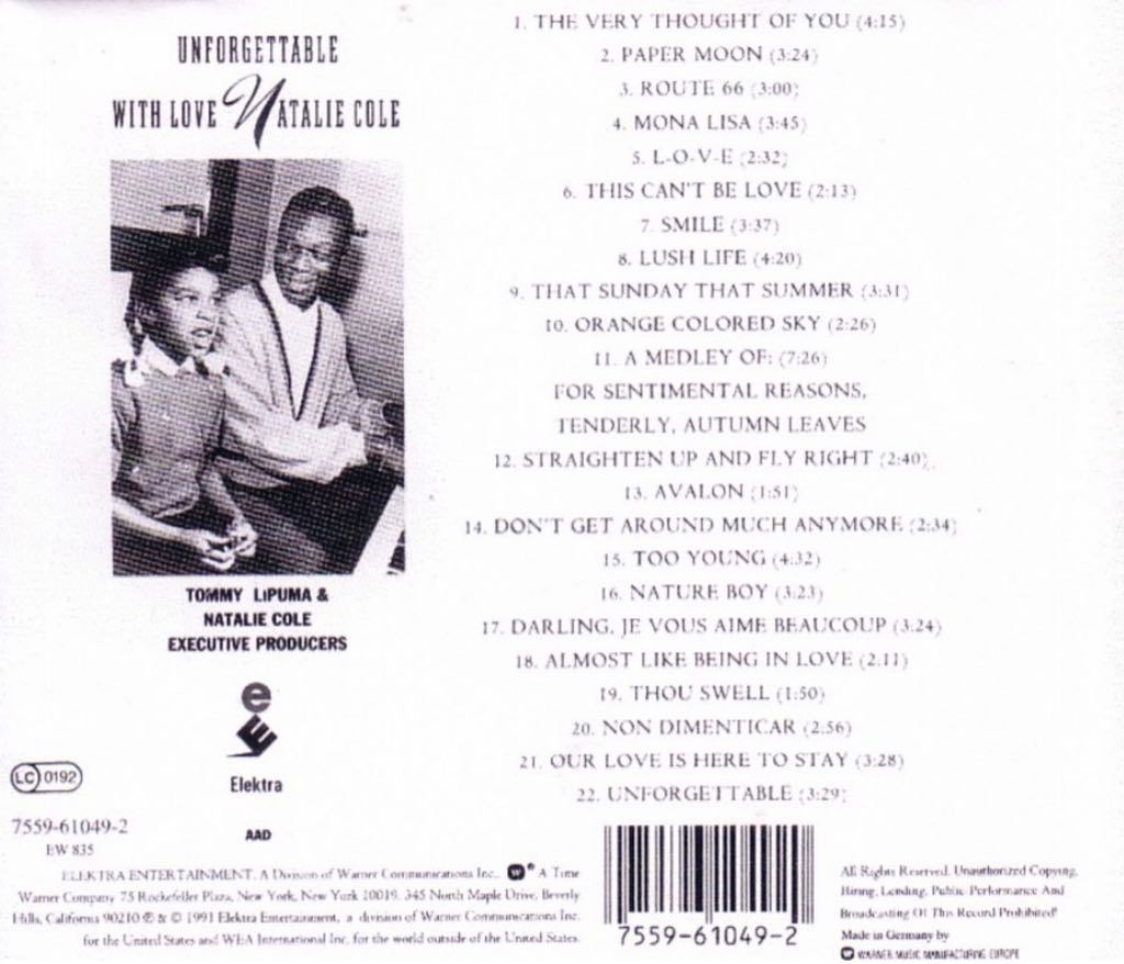 Unforgettable - Natalie Cole (CD - 72) music collectible [Barcode 075596104920] - Main Image 2