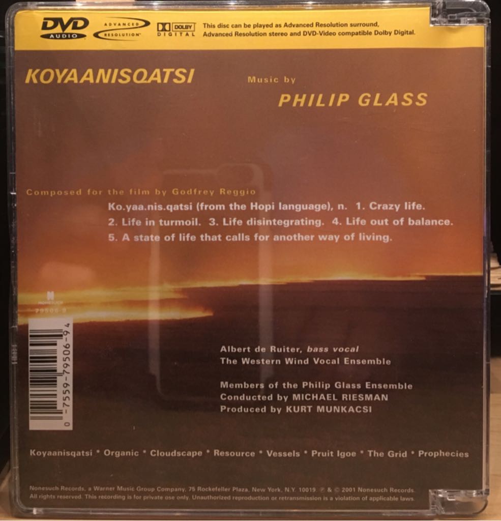 Koyaanisqatsi - Glass, Philip (DVD-A) music collectible [Barcode 075597950694] - Main Image 2