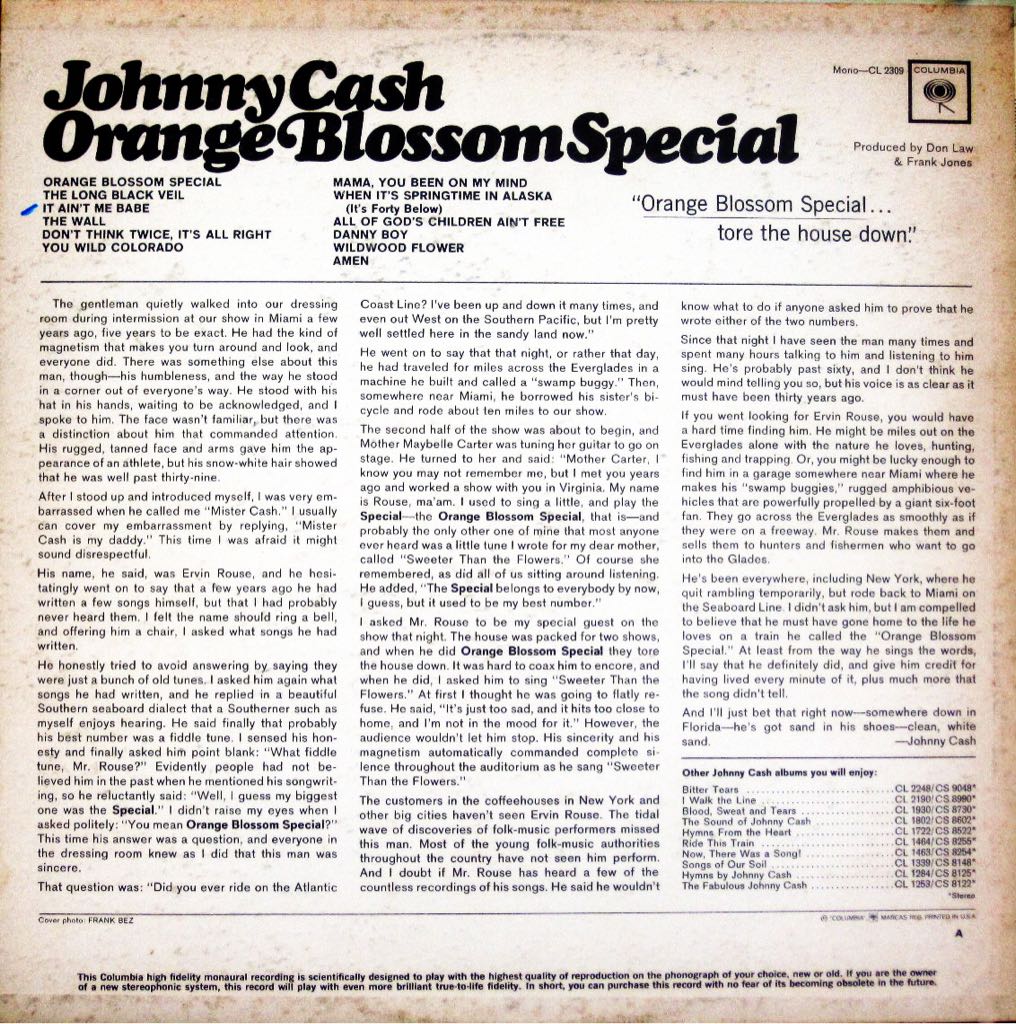 Orange Blossom Special - Johnny Cash (CD - 43) music collectible [Barcode 5099750637425] - Main Image 2