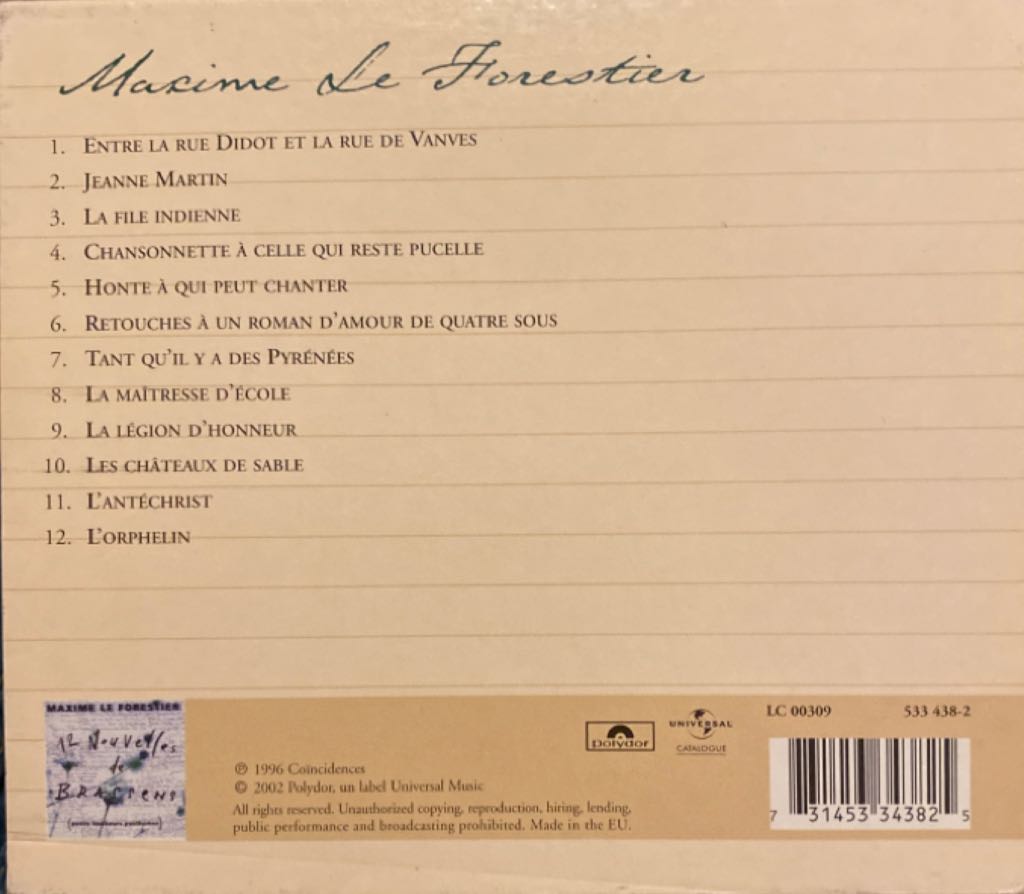 731453343825 - Le Forestier, Maxime music collectible [Barcode 731453343825] - Main Image 2